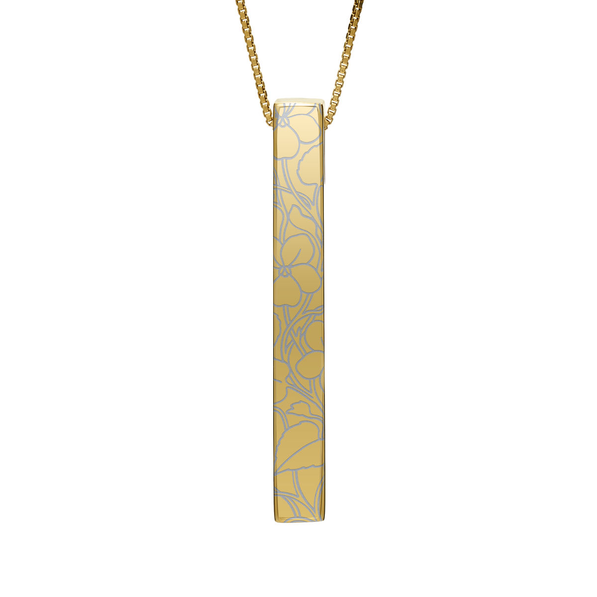February Violet necklace in 14K gold plated, violet pattern front view