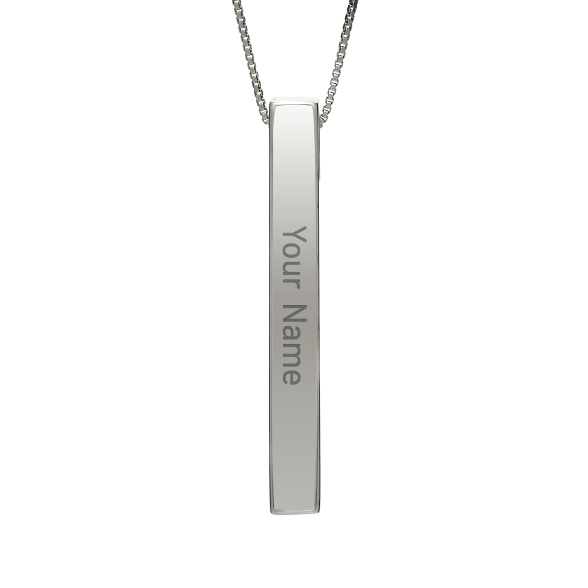 February Violet necklace in stainless steel, name side front view