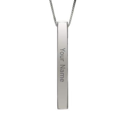 February Violet necklace in stainless steel, name side front view