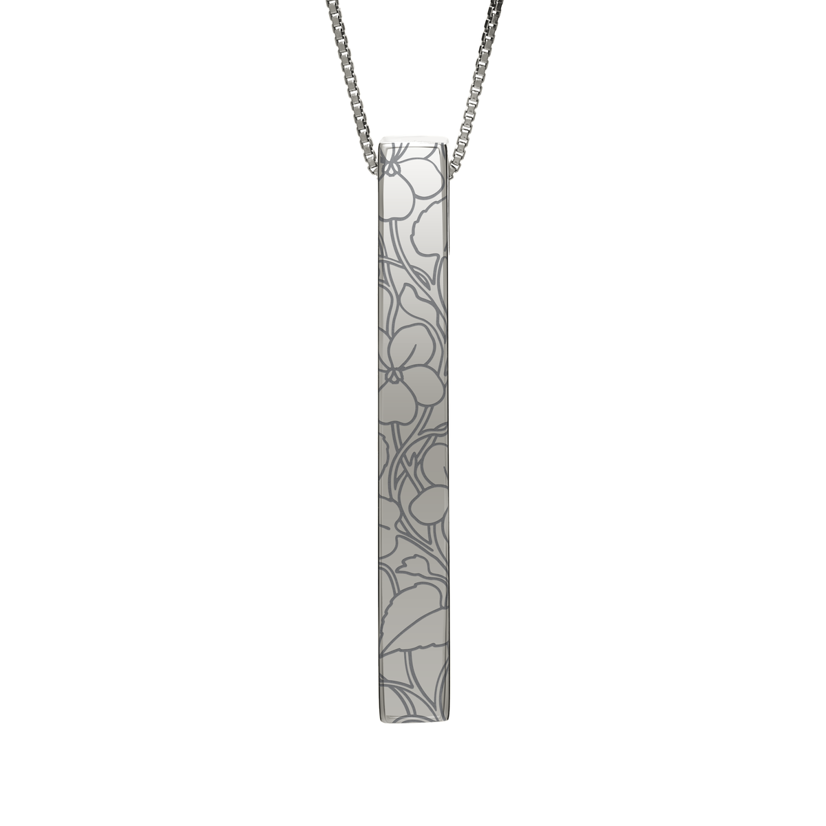 February Violet necklace in stainless steel, violet pattern front view