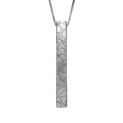 February Violet necklace in stainless steel, violet pattern front view
