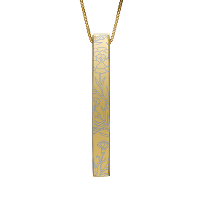 January Carnation necklace in 14K gold plated, carnation pattern front view