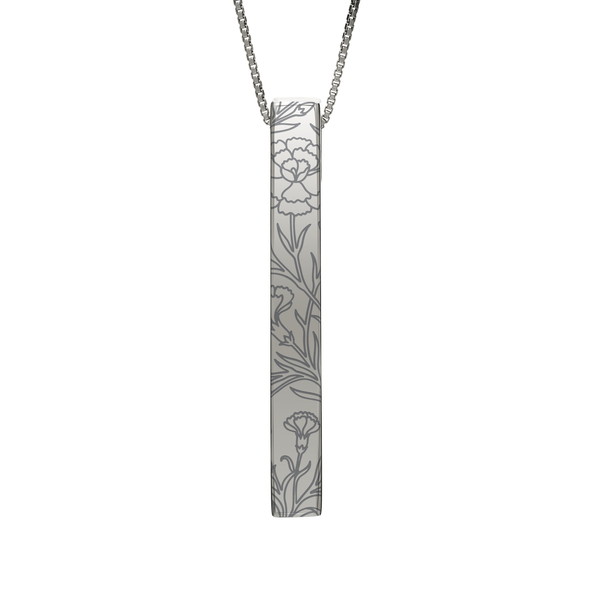 January Carnation birth flower necklace in stainless steel, carnation pattern