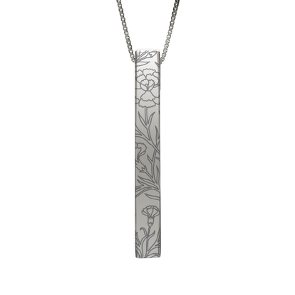 January Carnation birth flower necklace in stainless steel, carnation pattern