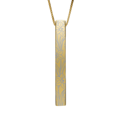 March Daffodil necklace in 14K gold plated, daffodil pattern front view