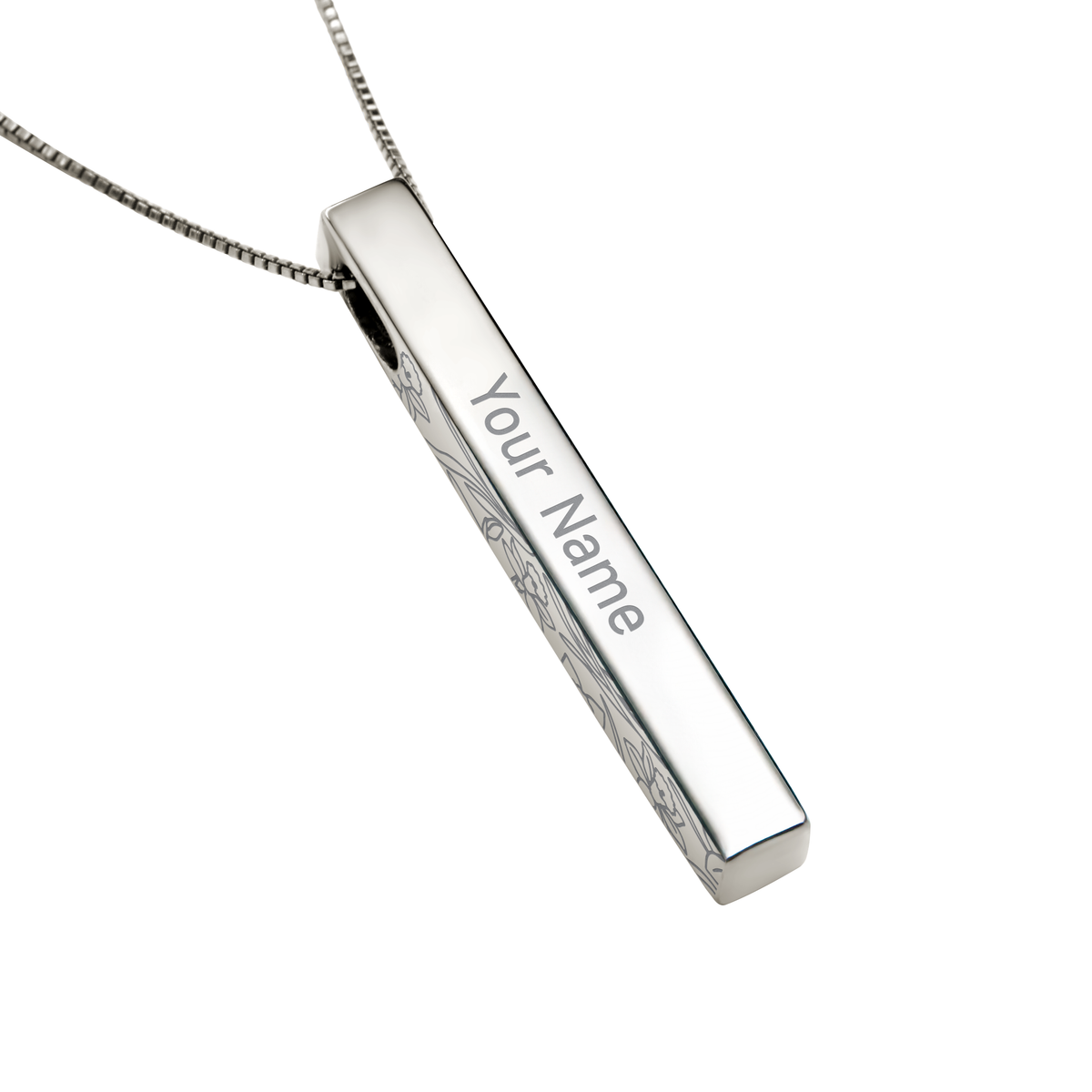 March Daffodil necklace in stainless steel, engraved name side