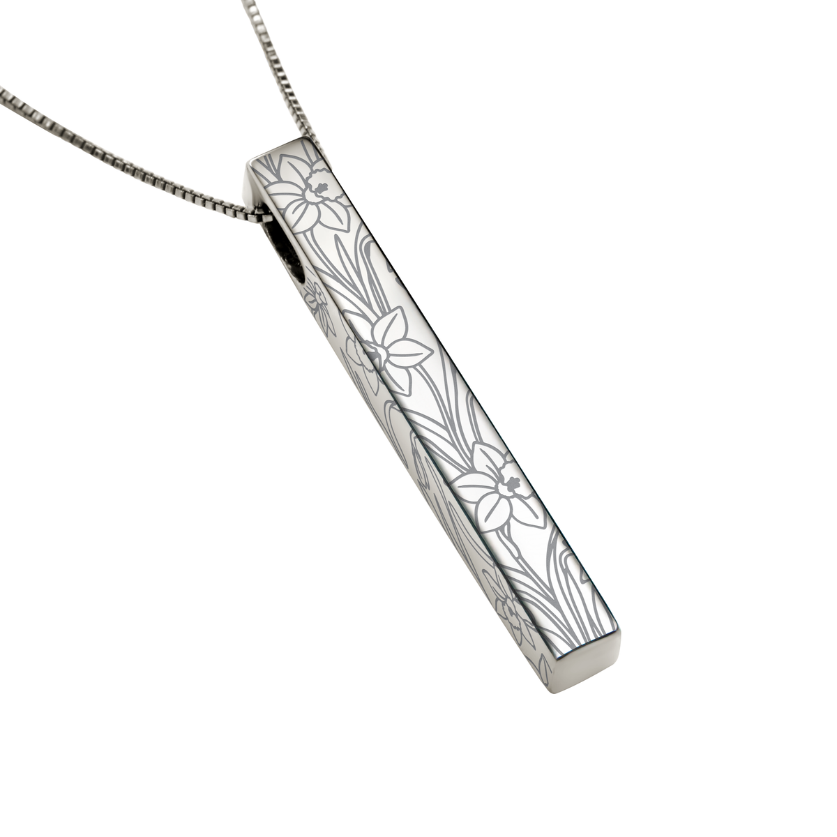 March Daffodil necklace in stainless steel, daffodil pattern