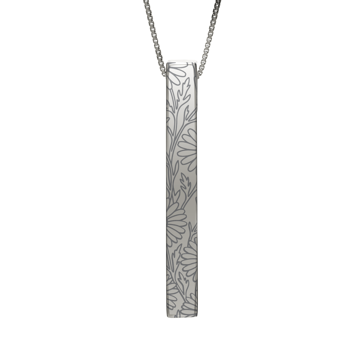 April Daisy necklace in stainless steel, daisy pattern front view