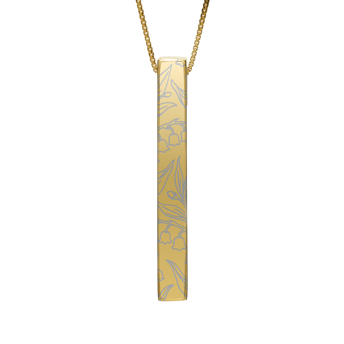 May Lily of the Valley necklace in 14K gold plated, lily of the valley pattern front view