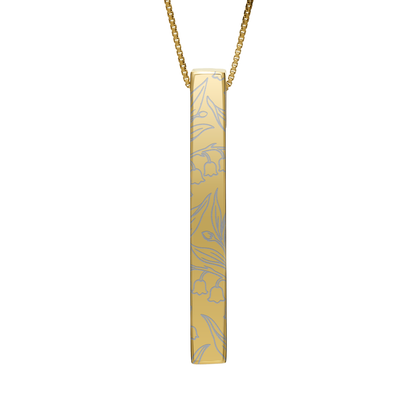 May Lily of the Valley necklace in 14K gold plated, lily of the valley pattern front view