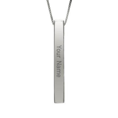 May Lily of the Valley necklace in stainless steel, name side front view
