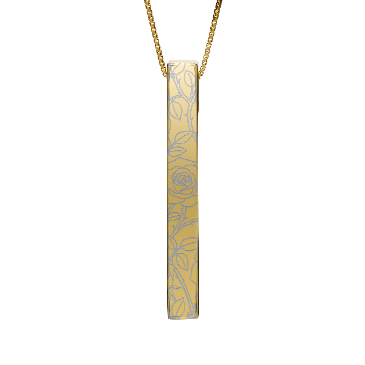 June Rose necklace in 14K gold plated, rose pattern front view