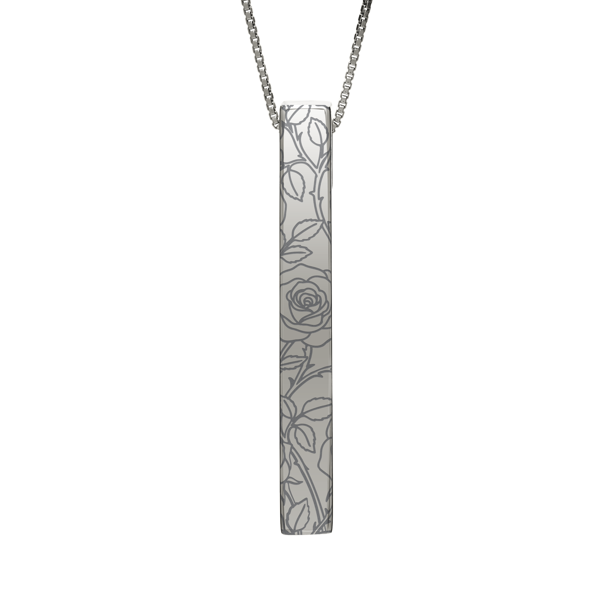 June Rose necklace in stainless steel, rose pattern front view