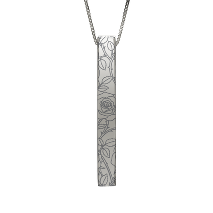 June Rose necklace in stainless steel, rose pattern front view