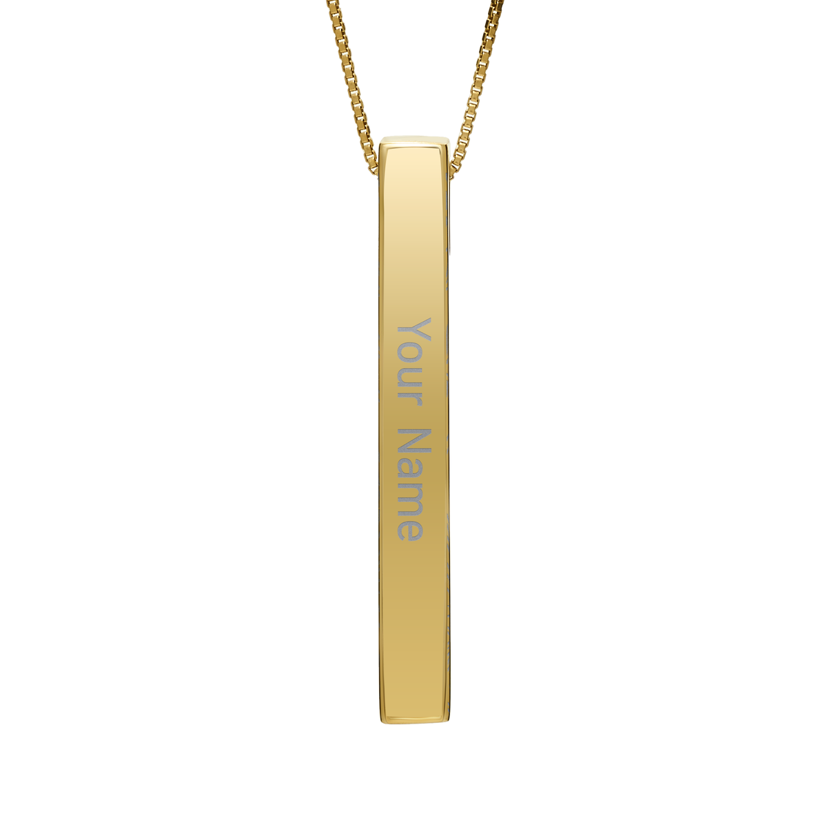July Larkspur necklace in 14K gold plated, name side front view