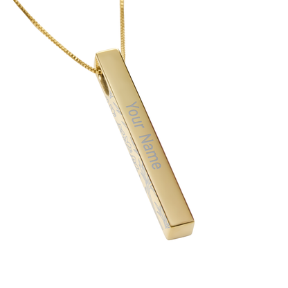 July Larkspur necklace in 14K gold plated, engraved name side