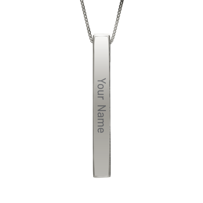 July Larkspur necklace in stainless steel, name side front view