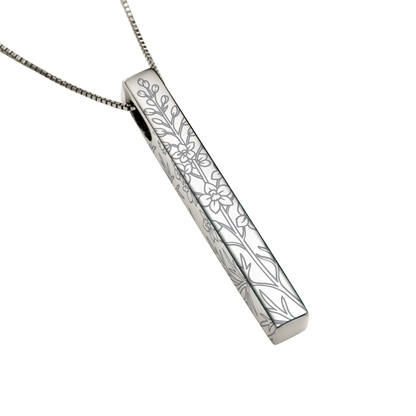 July Larkspur necklace in stainless steel, larkspur pattern