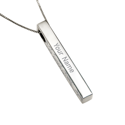 July Larkspur necklace in stainless steel, engraved name side