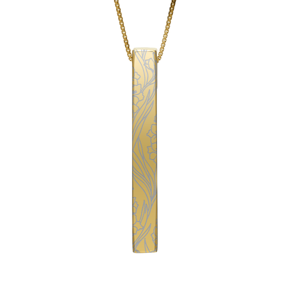 August Gladiolus necklace in 14K gold plated, gladiolus pattern front view