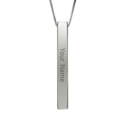 August Gladiolus necklace in stainless steel, name side front view