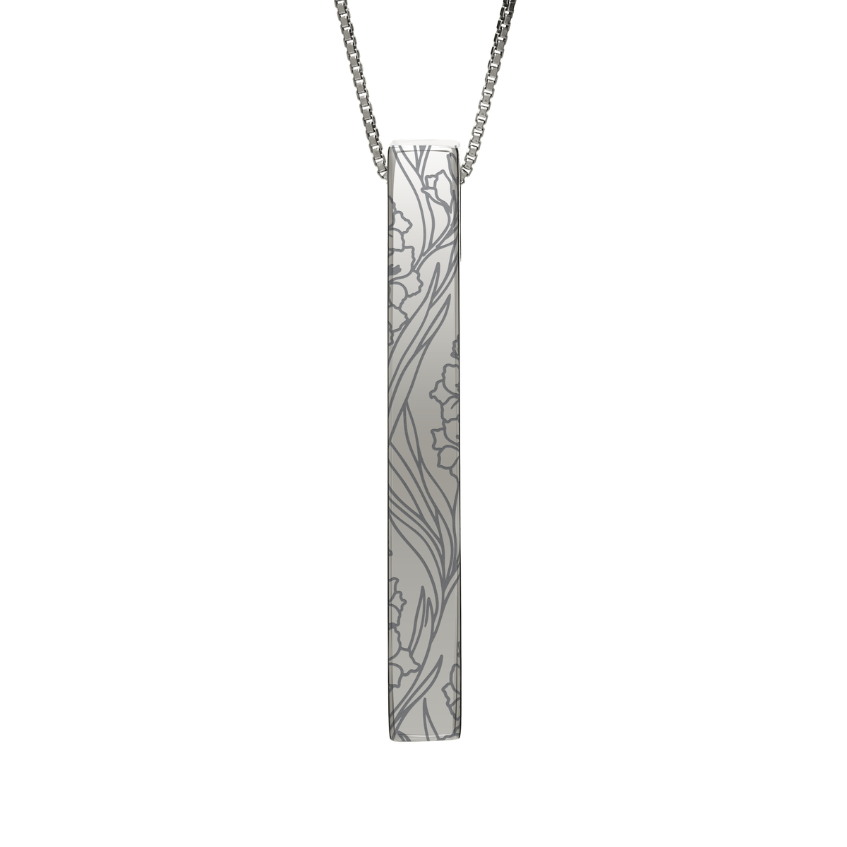 August Gladiolus necklace in stainless steel, gladiolus pattern front view
