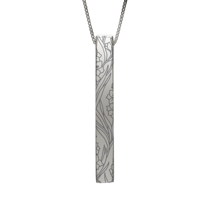 August Gladiolus necklace in stainless steel, gladiolus pattern front view