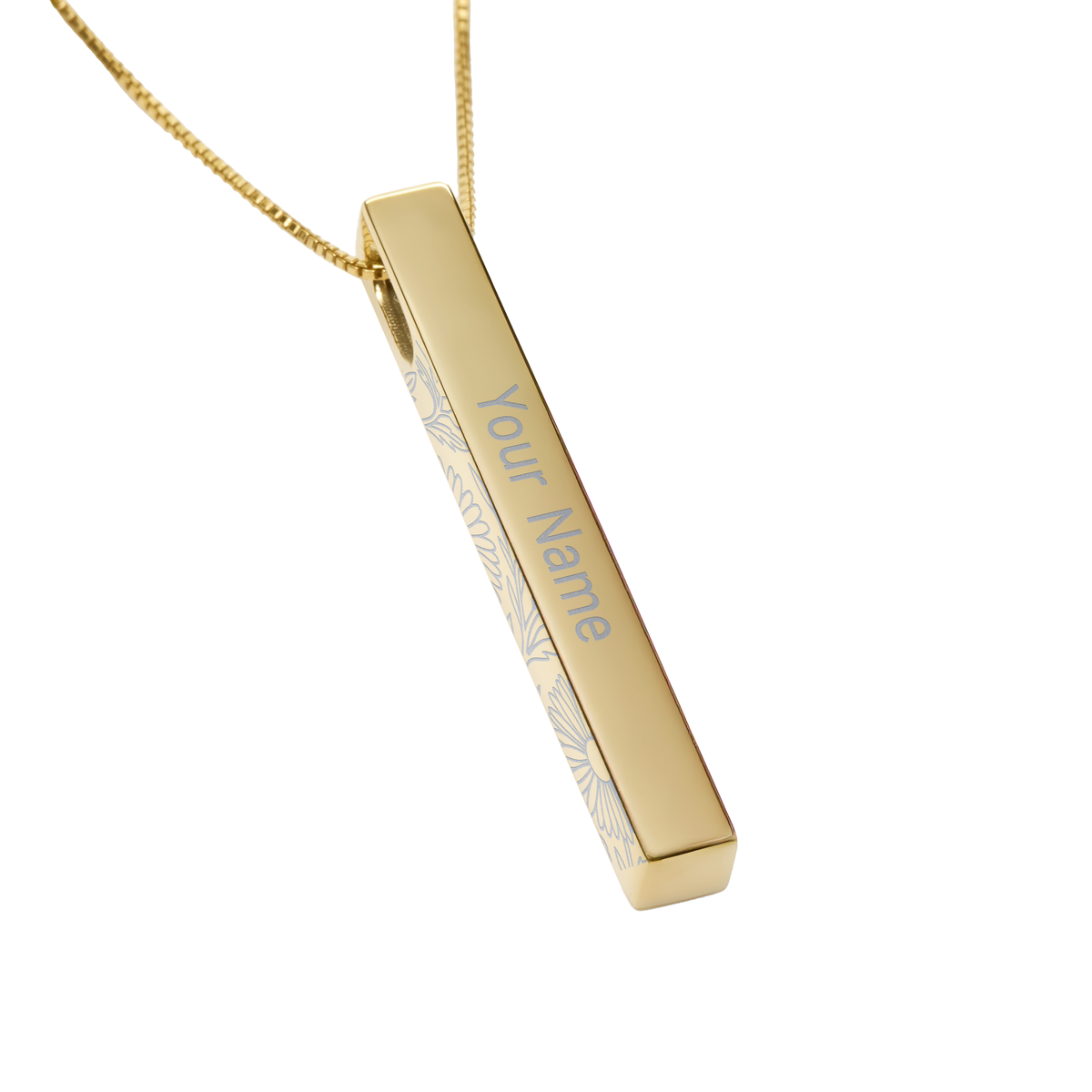 September Aster necklace in 14K gold plated, engraved name side