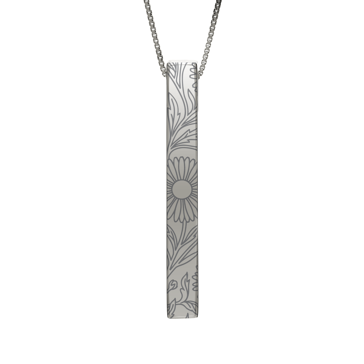 September Aster necklace in stainless steel, aster pattern front view