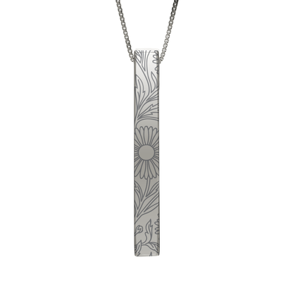 September Aster necklace in stainless steel, aster pattern front view