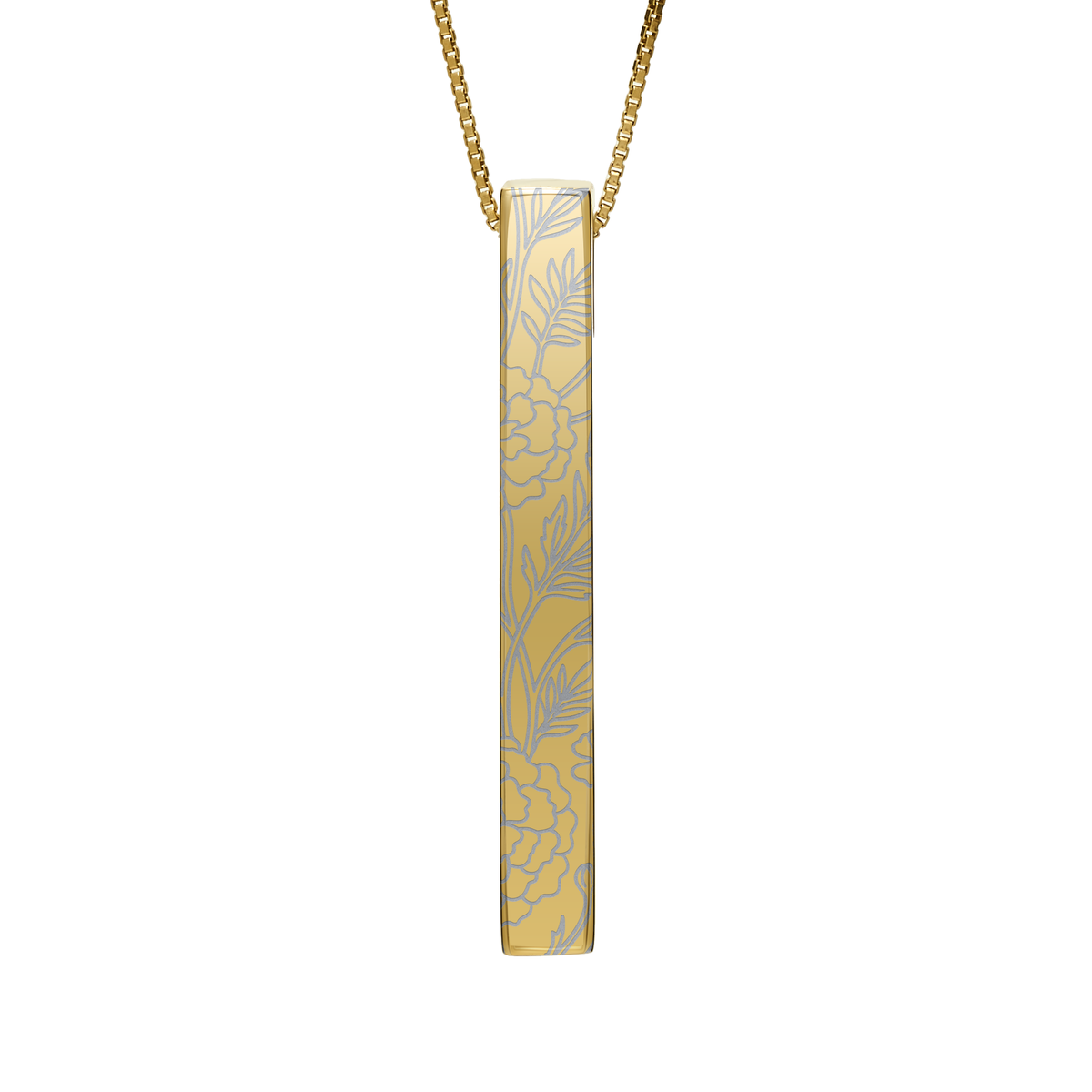 October Marigold necklace in 14K gold plated, marigold pattern front view