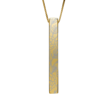 October Marigold necklace in 14K gold plated, marigold pattern front view
