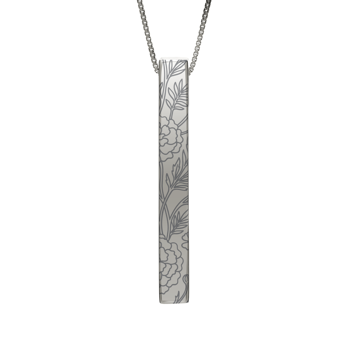 October Marigold necklace in stainless steel, marigold pattern front view