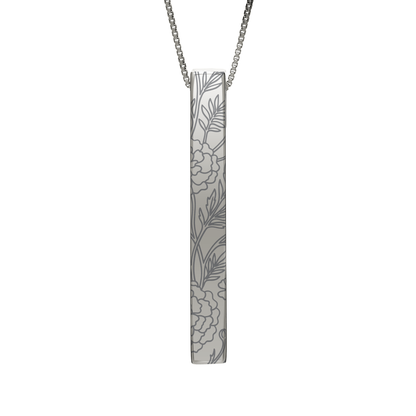 October Marigold necklace in stainless steel, marigold pattern front view