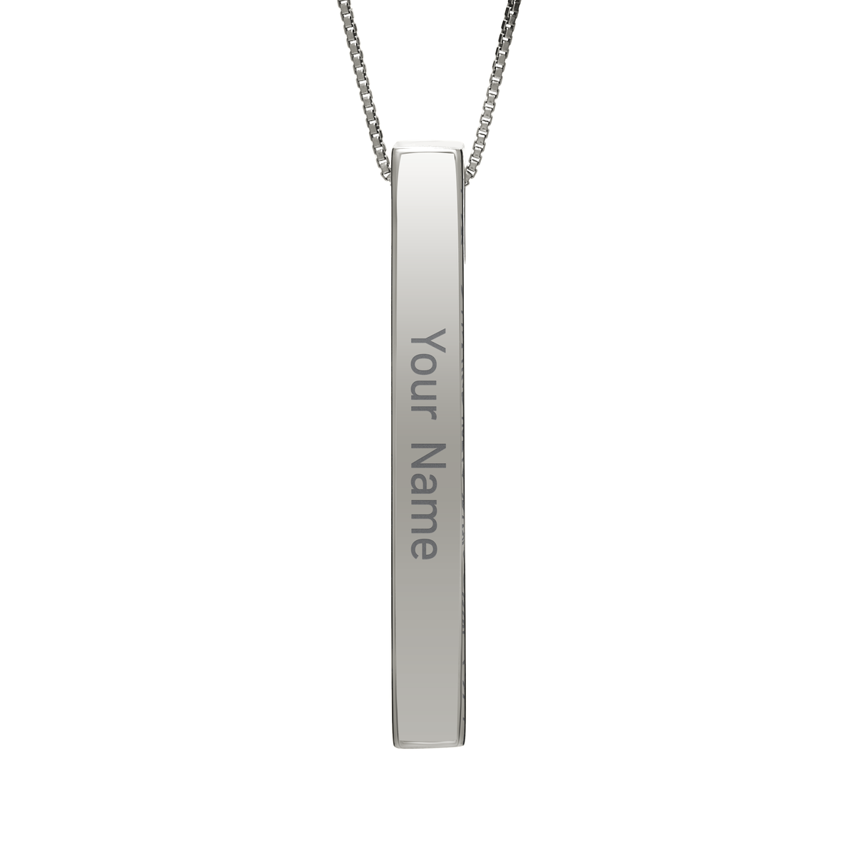 November Chrysanthemum necklace in stainless steel, name side front view