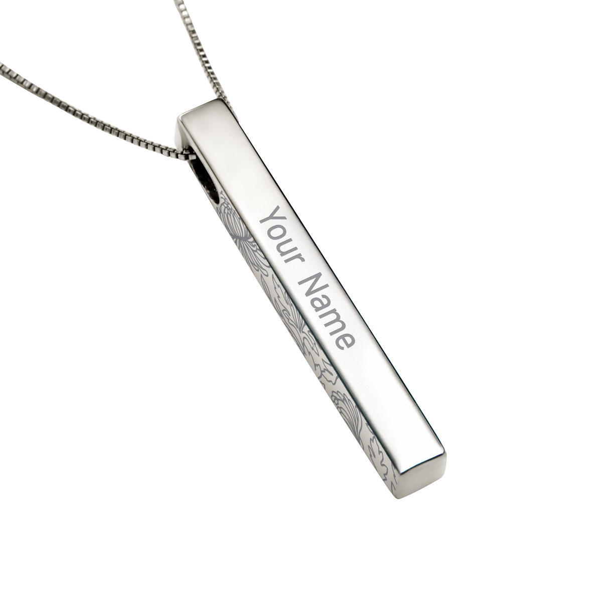 November Chrysanthemum necklace in stainless steel, engraved name side