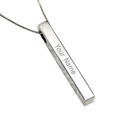 November Chrysanthemum necklace in stainless steel, engraved name side