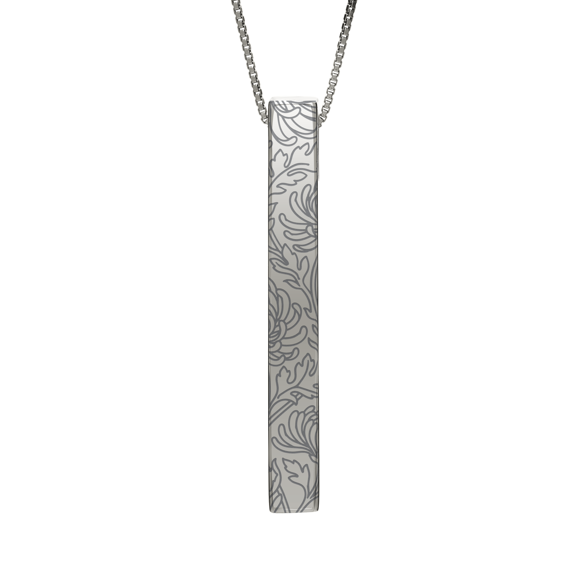 November Chrysanthemum necklace in stainless steel, chrysanthemum pattern front view