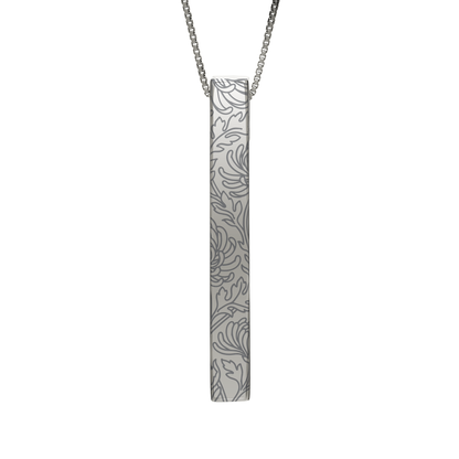 November Chrysanthemum necklace in stainless steel, chrysanthemum pattern front view