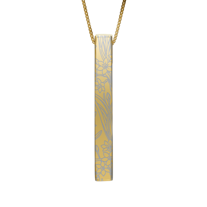 December Narcissus necklace in 14K gold plated, narcissus pattern front view