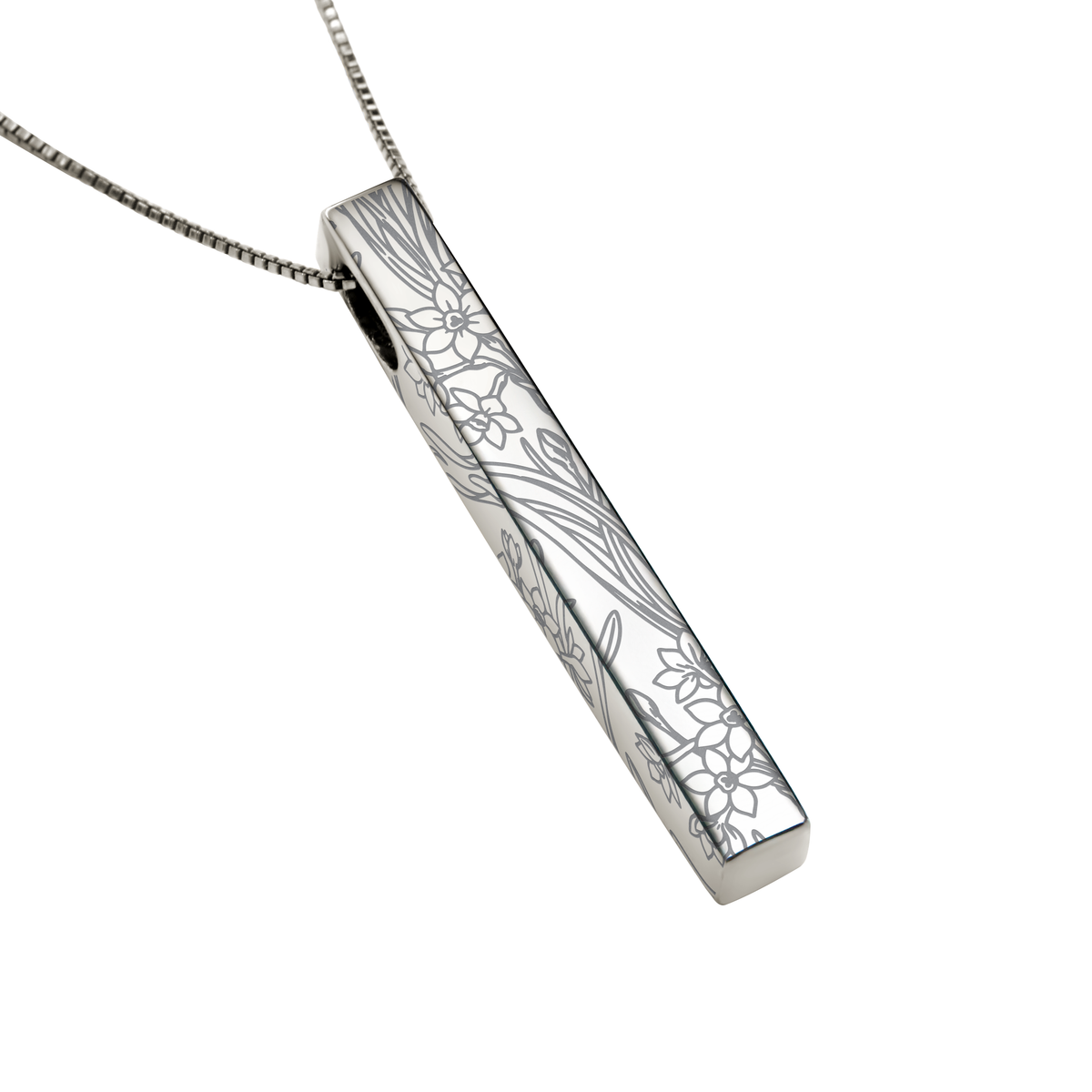 December Narcissus necklace in stainless steel, narcissus pattern